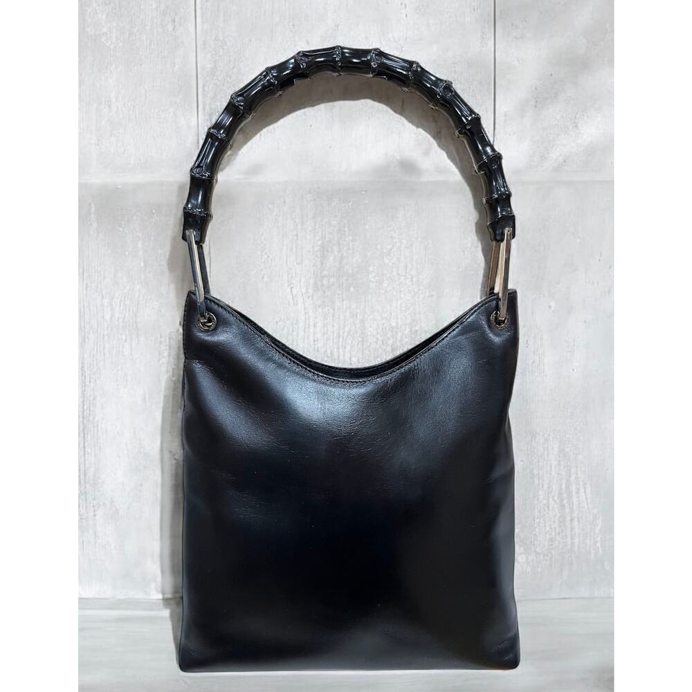 Vintage GUCCI 000 – 3007 Bamboo Top Handle Leather Shoulder Bag